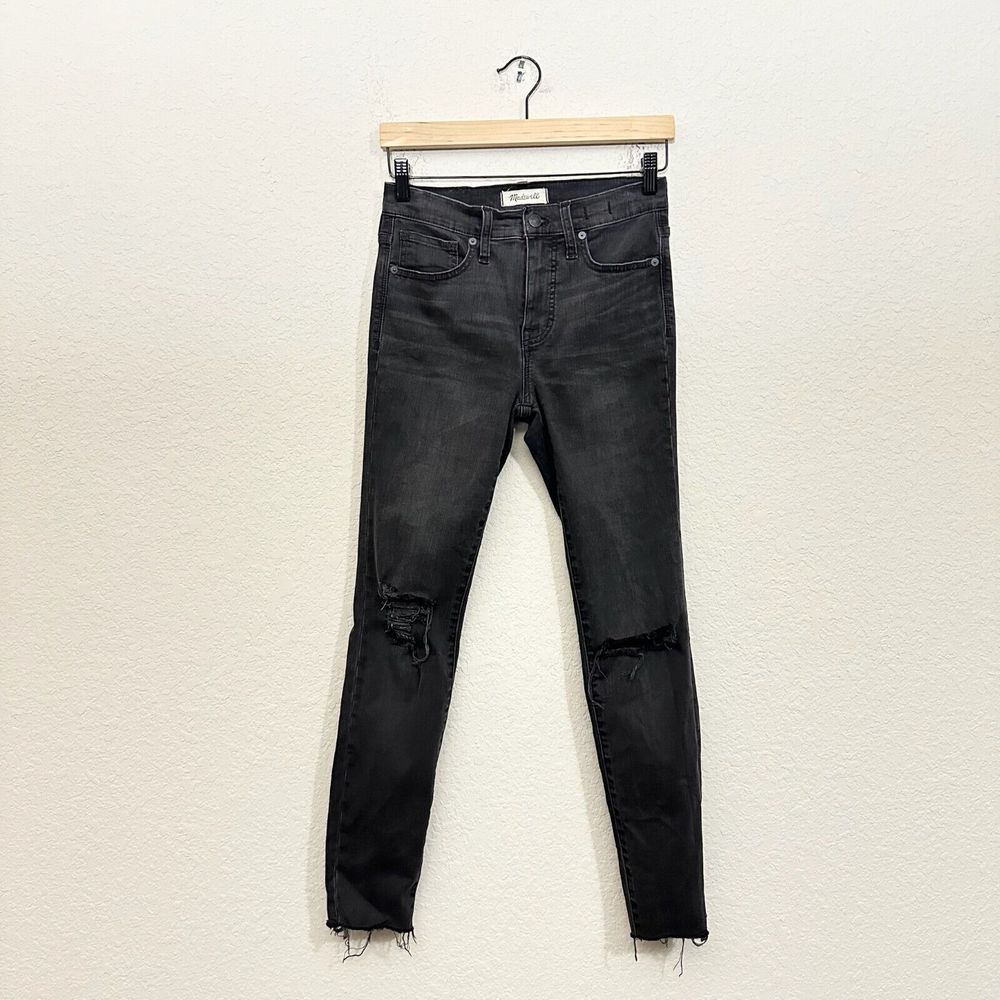 MADEWELL Distressed Destroyed 9" Mid-Rise Skinny Jeans in Black #H2230